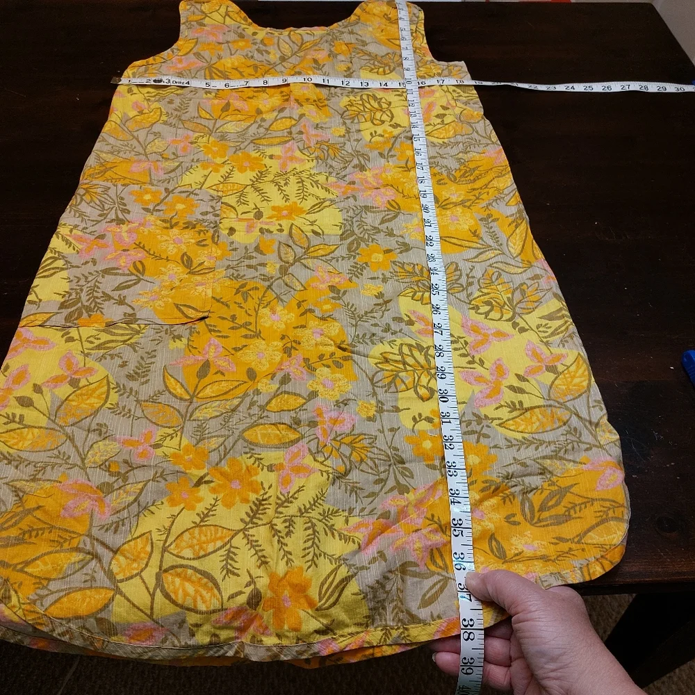 Vintage Handmade Orange, Pink, Tan, Yellow Floral Dress, size medium - Picture 6 of 8